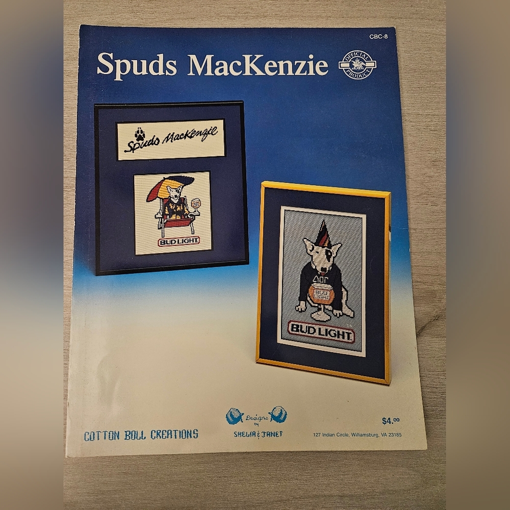 Spuds MacKenzie Counted Cross Stitch Designs Leaflet Bud Light 1987 Vintage